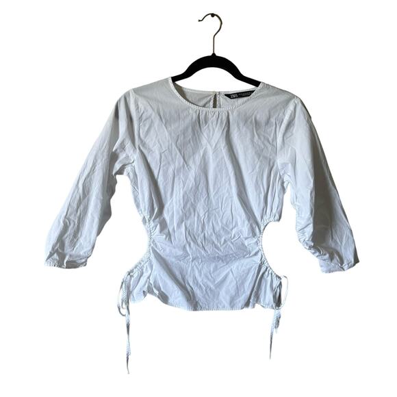 Zara White Cutout Tie Blouse Top Women's size Medium - Picture 1 of 8
